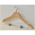 Nature Color Wooden Shirt Hanger With Two Chrome Clips